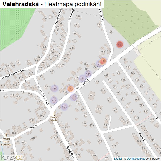 Mapa Velehradská - Firmy v ulici.