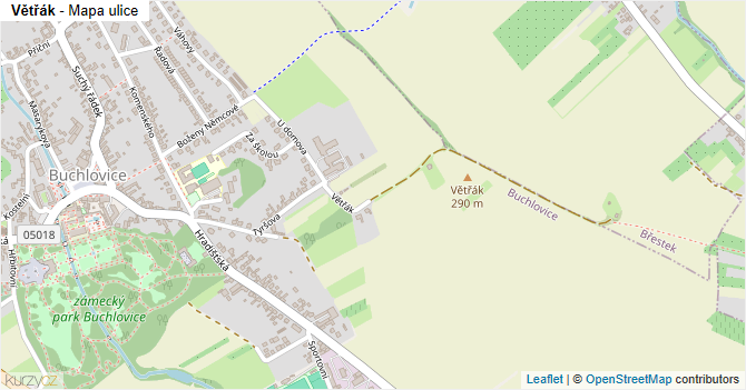 Větřák - mapa ulice