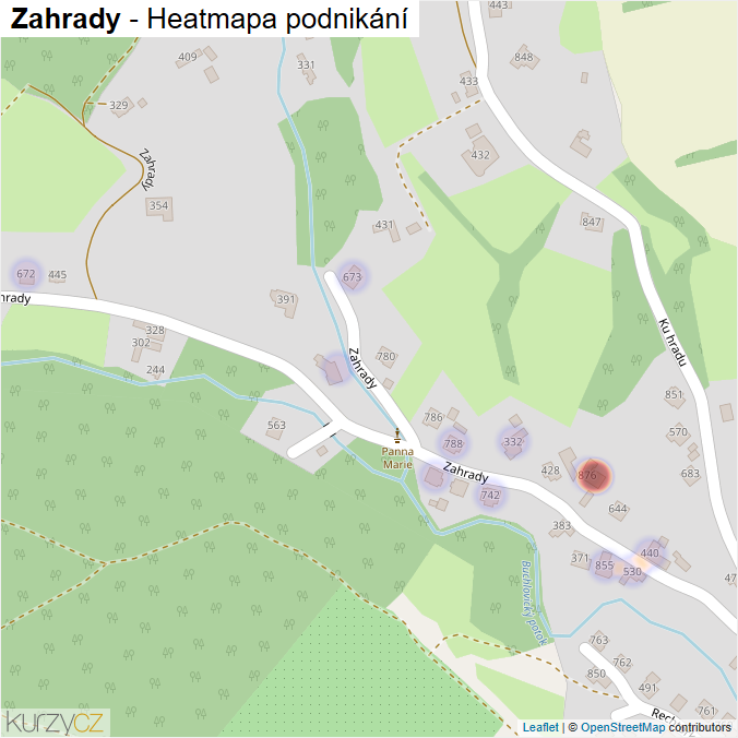Mapa Zahrady - Firmy v ulici.