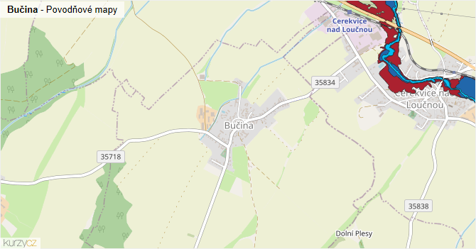 Bučina - záplavové mapy stoleté vody