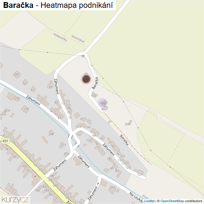 Mapa Baračka - Firmy v ulici.