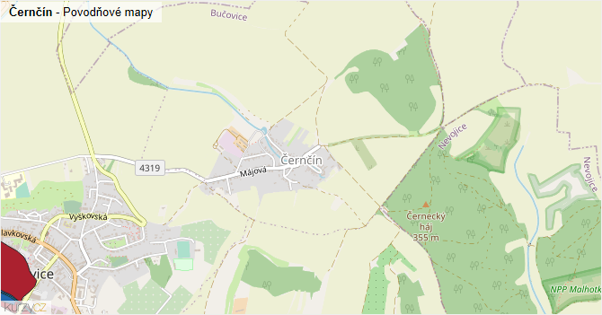 Černčín - záplavové mapy stoleté vody