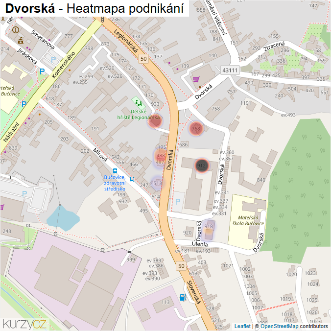 Mapa Dvorská - Firmy v ulici.