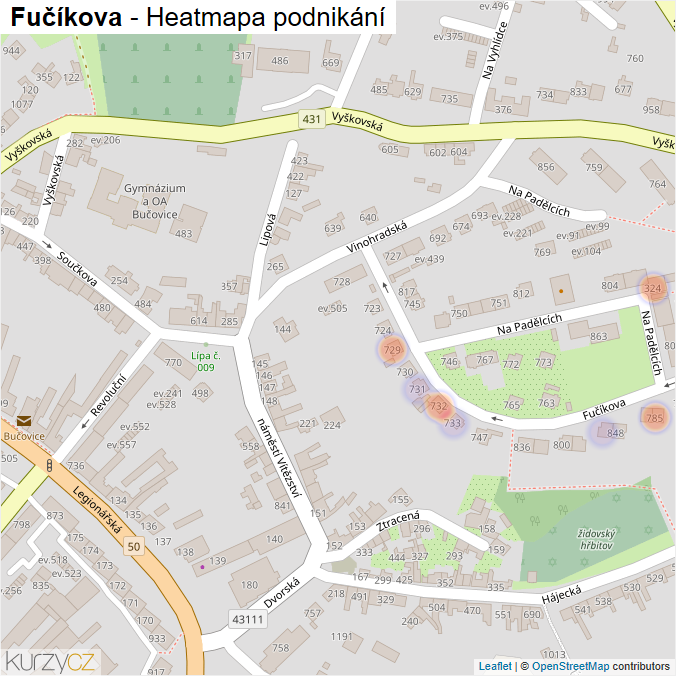 Mapa Fučíkova - Firmy v ulici.