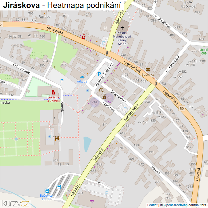 Mapa Jiráskova - Firmy v ulici.