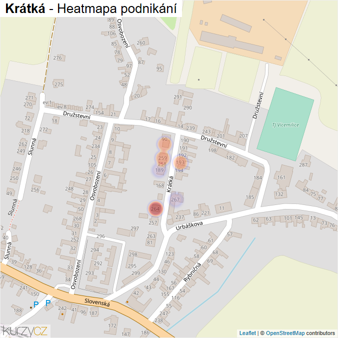 Mapa Krátká - Firmy v ulici.