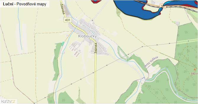 Luční - záplavové mapy stoleté vody