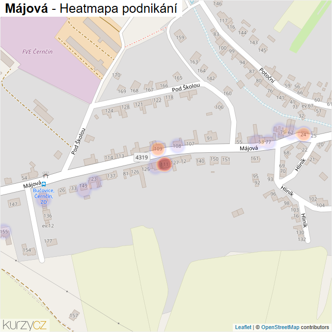 Mapa Májová - Firmy v ulici.