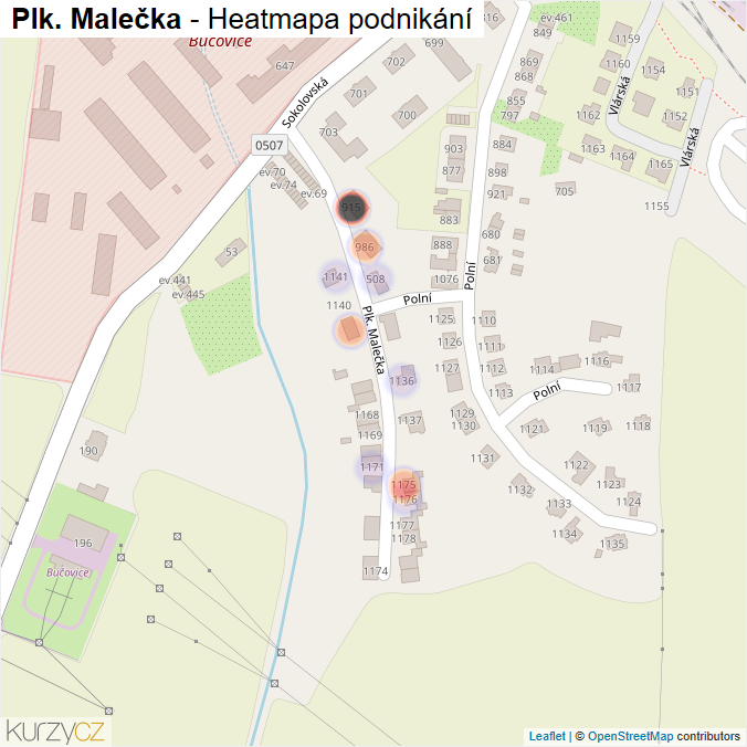 Mapa Plk. Malečka - Firmy v ulici.