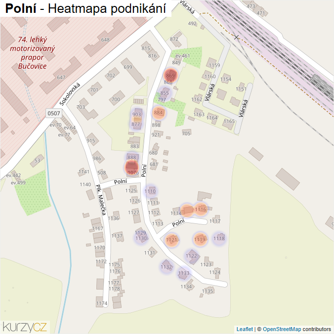 Mapa Polní - Firmy v ulici.