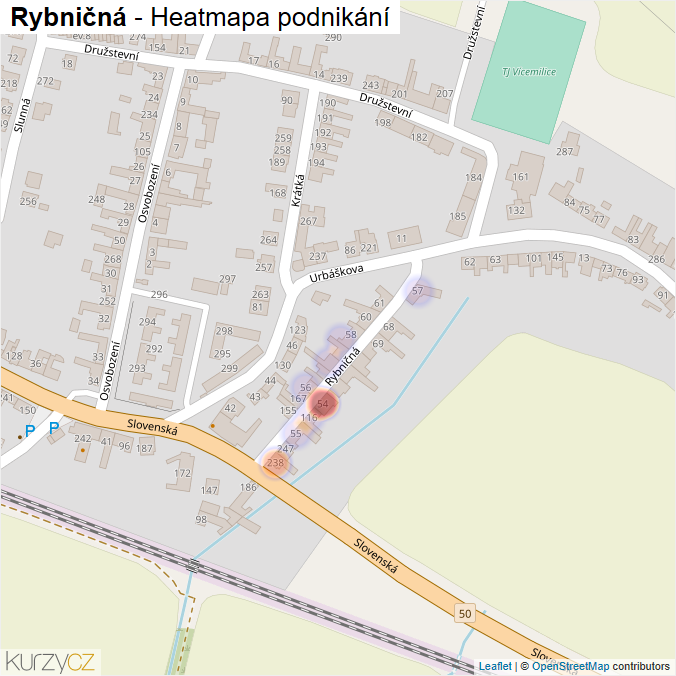 Mapa Rybničná - Firmy v ulici.