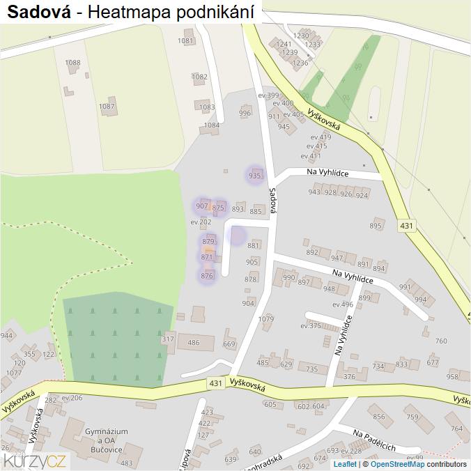 Mapa Sadová - Firmy v ulici.