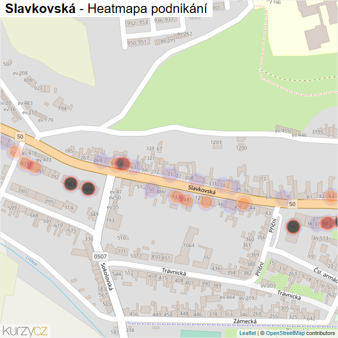 Mapa Slavkovská - Firmy v ulici.