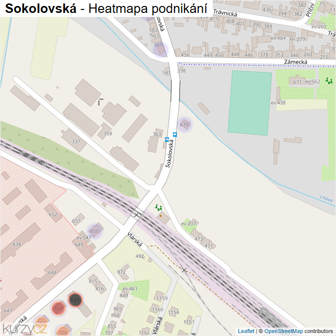 Mapa Sokolovská - Firmy v ulici.