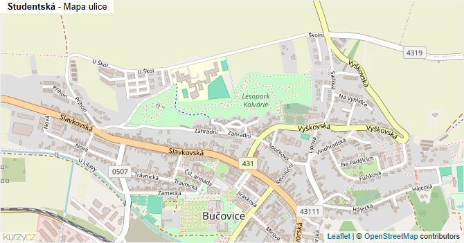 Studentská - mapa ulice