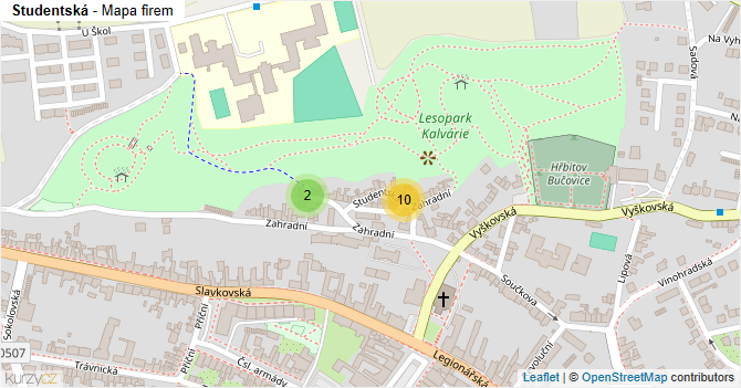 Studentská - mapa firem