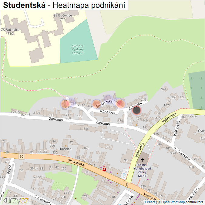 Mapa Studentská - Firmy v ulici.