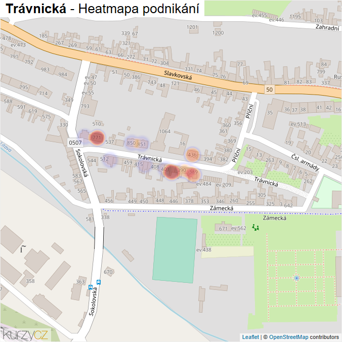 Mapa Trávnická - Firmy v ulici.