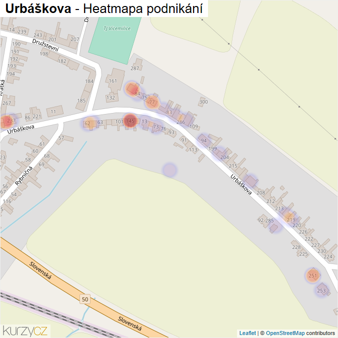 Mapa Urbáškova - Firmy v ulici.