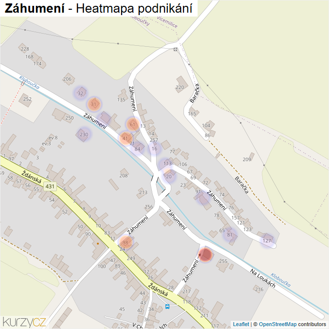 Mapa Záhumení - Firmy v ulici.