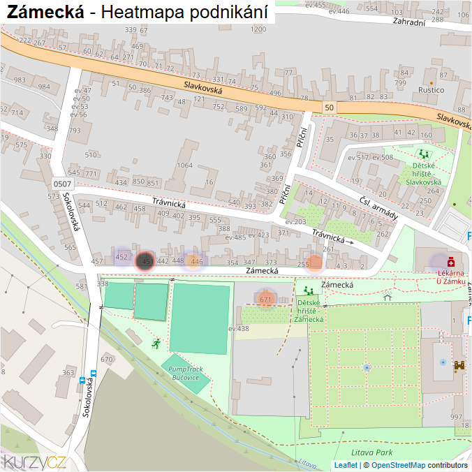 Mapa Zámecká - Firmy v ulici.