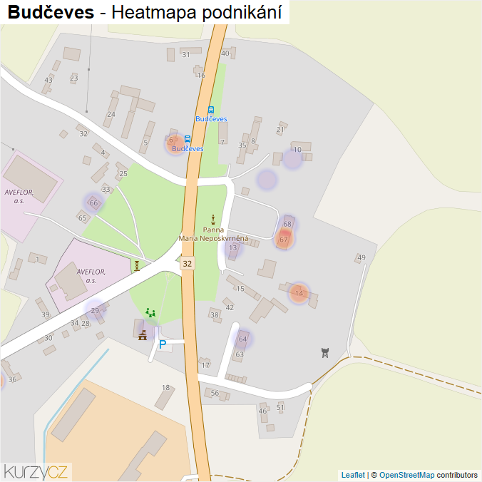 Mapa Budčeves - Firmy v části obce.
