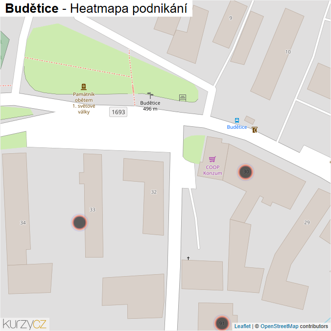 Mapa Budětice - Firmy v obci.