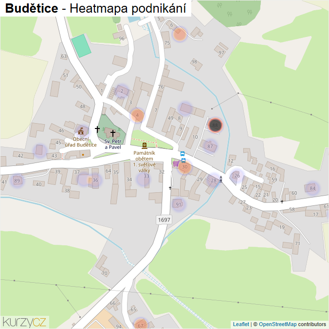 Mapa Budětice - Firmy v části obce.
