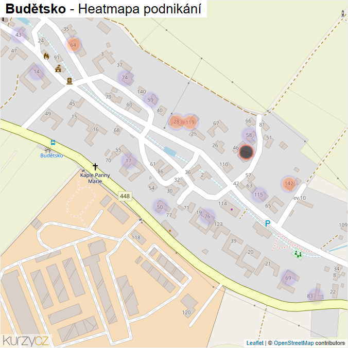 Mapa Budětsko - Firmy v části obce.