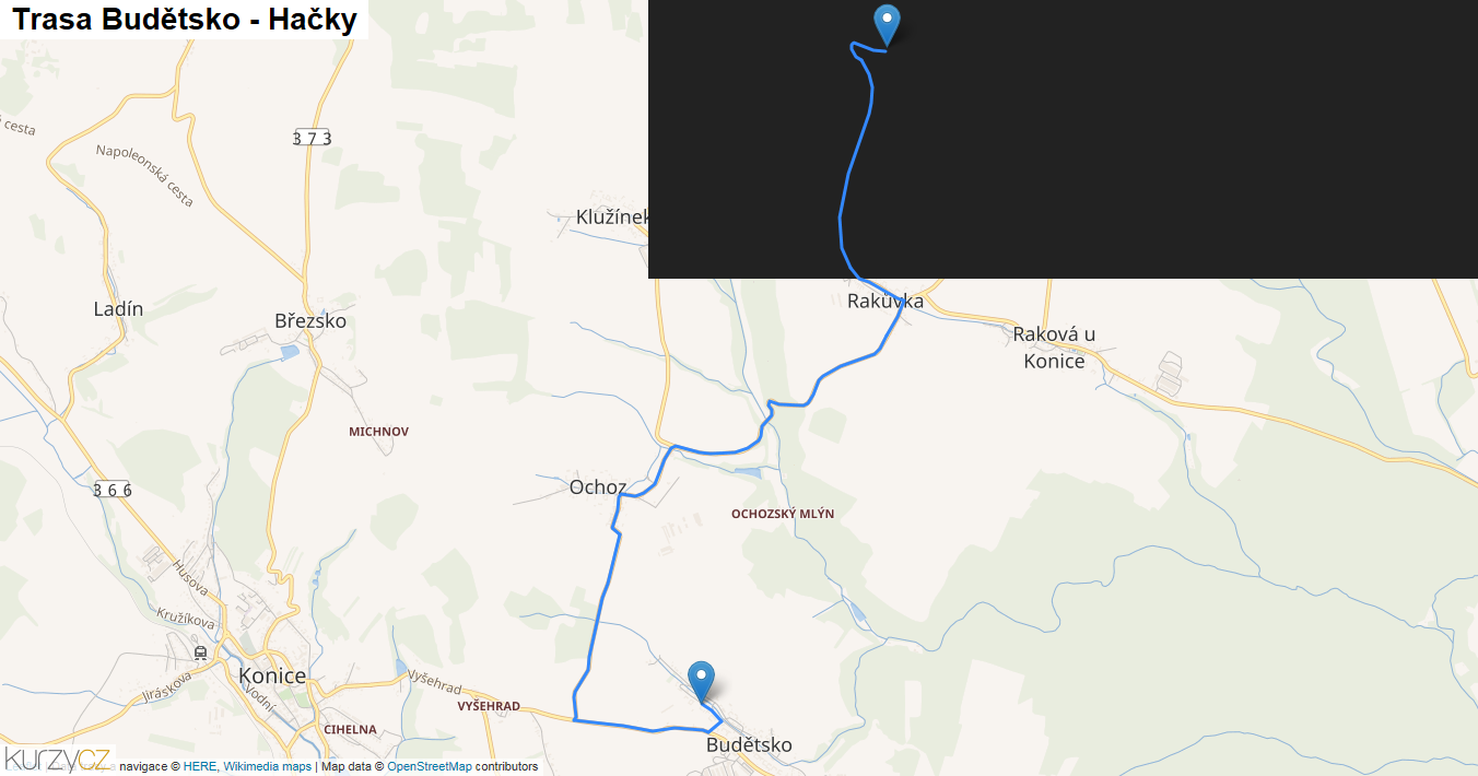 Budětsko-Hačky, mapa trasy