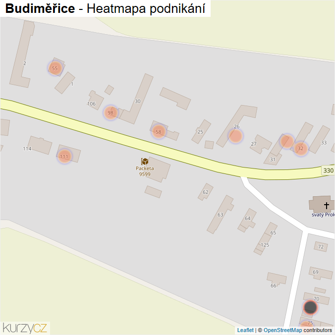 Mapa Budiměřice - Firmy v obci.