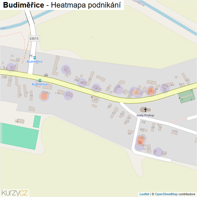 Mapa Budiměřice - Firmy v části obce.