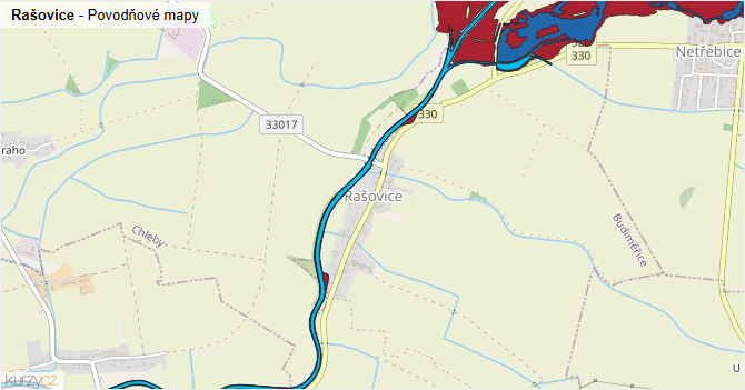 Rašovice - záplavové mapy stoleté vody
