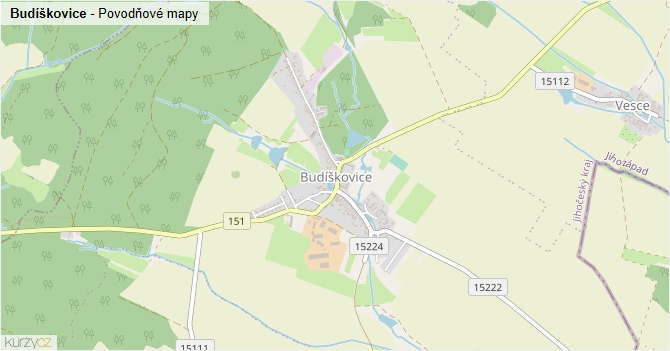 Budíškovice - záplavové mapy stoleté vody
