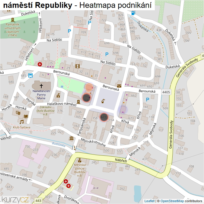 Mapa náměstí Republiky - Firmy v ulici.