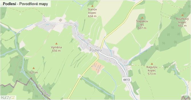 Podlesí - záplavové mapy stoleté vody
