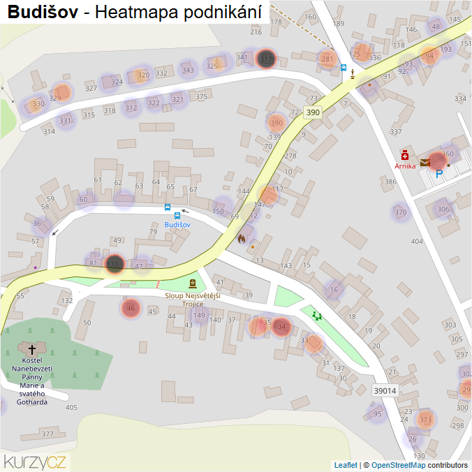 Mapa Budišov - Firmy v části obce.