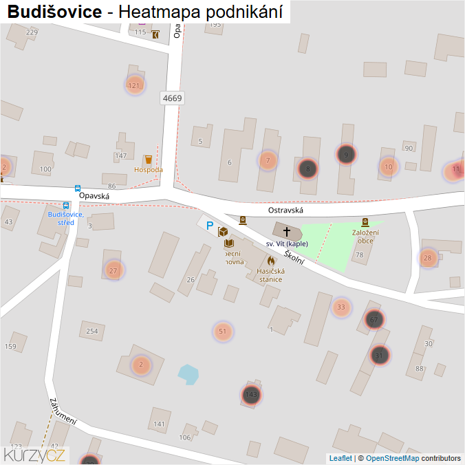 Mapa Budišovice - Firmy v obci.