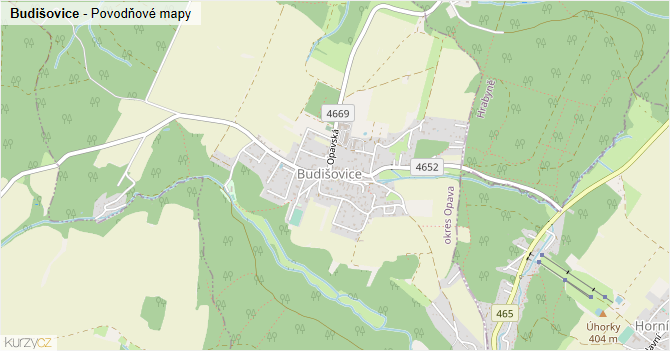 Budišovice - záplavové mapy stoleté vody