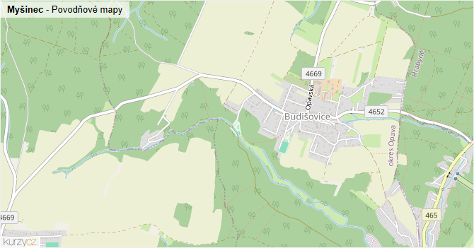 Myšinec - záplavové mapy stoleté vody