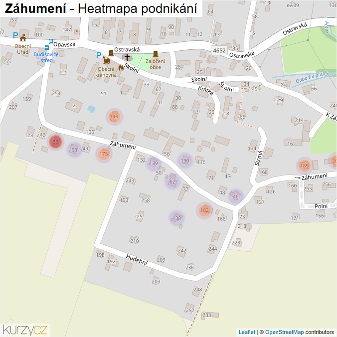Mapa Záhumení - Firmy v ulici.