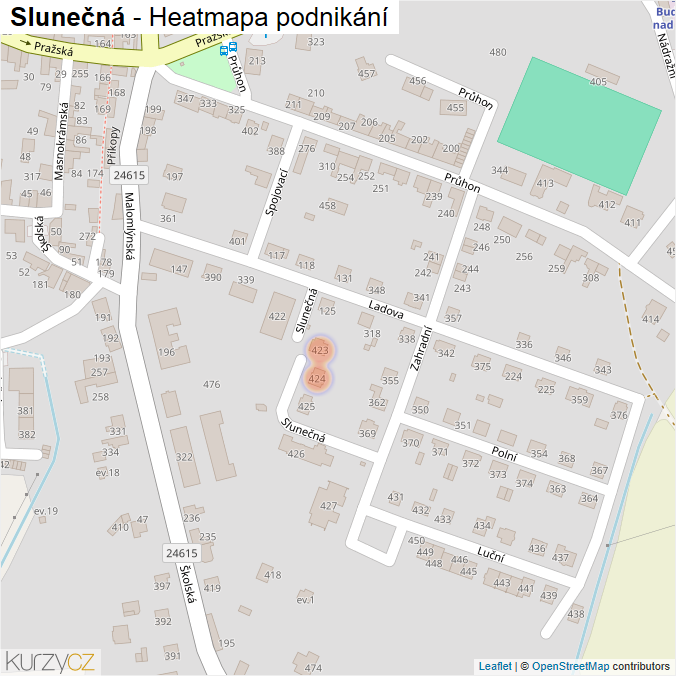 Mapa Slunečná - Firmy v ulici.