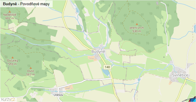 Budyně - záplavové mapy stoleté vody