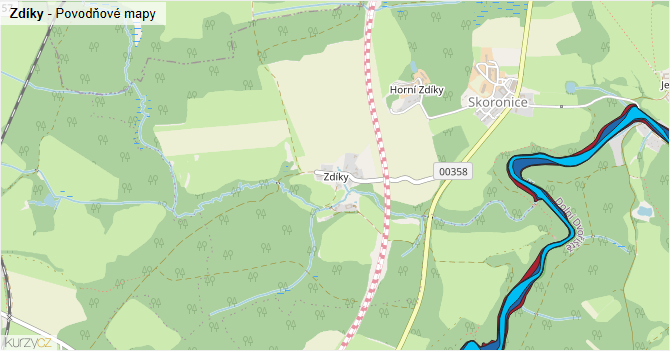 Zdíky - záplavové mapy stoleté vody