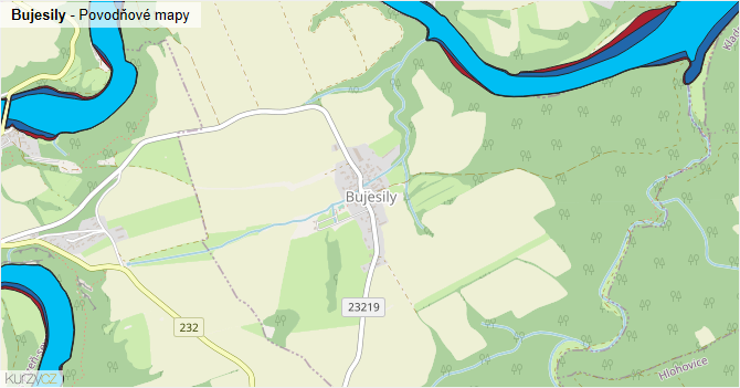 Bujesily - záplavové mapy stoleté vody