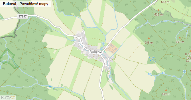 Buková - záplavové mapy stoleté vody