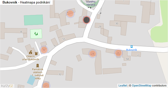 Bukovník - mapa podnikání