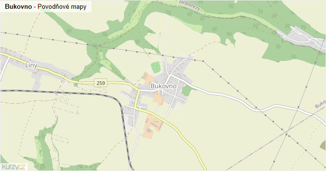 Bukovno - záplavové mapy stoleté vody