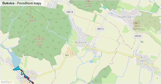 Bukvice - záplavové mapy stoleté vody