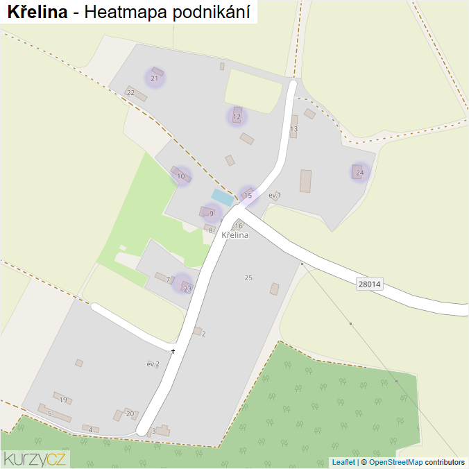 Mapa Křelina - Firmy v části obce.